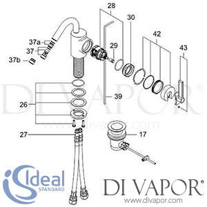 Ideal Standard Silver Bidet Mixer Rim Mounted Single Lever Spare Parts - IDL DV 289
